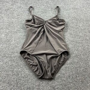 Miraclesuit One Piece Swimsuit Womens M Taupe Twist Front Tummy Control